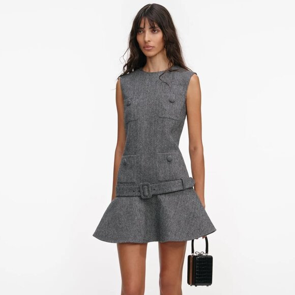Self-Portrait Dresses & Skirts - Self-Portrait Grey Herringbone Flared Mini Dress